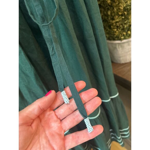 Anthropologie Omika Wren Belted Embroidered Midi Dress Green Dragonfly Womens Si - Picture 2 of 6